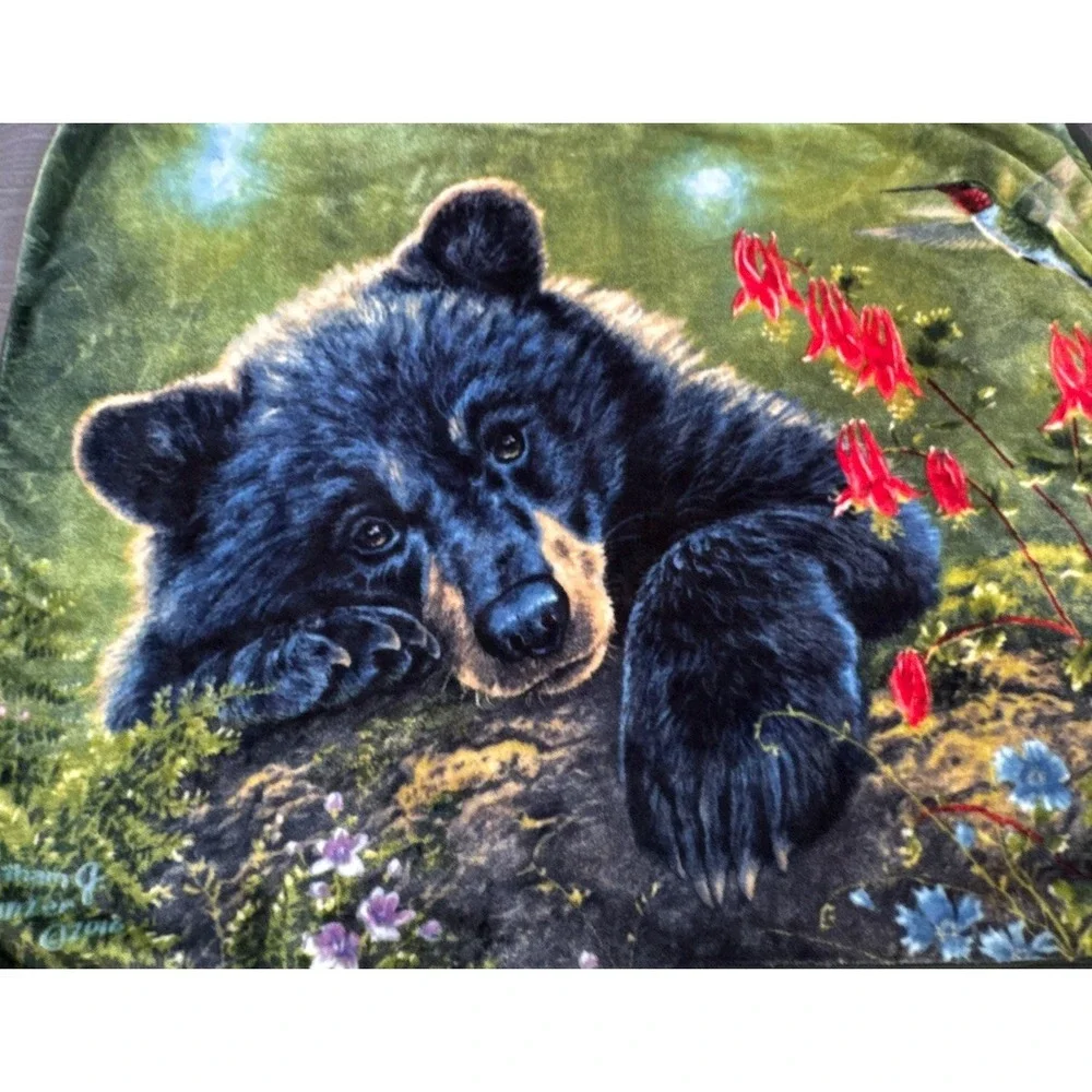 Northwest Plush Throw Blanket Bear Cub Bird Wish I Could Fly Artist Hunter 50x60